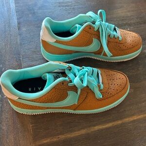 Nike Brown and Turquoise Low-Top Custom Air Force 1 BTS Sneakers